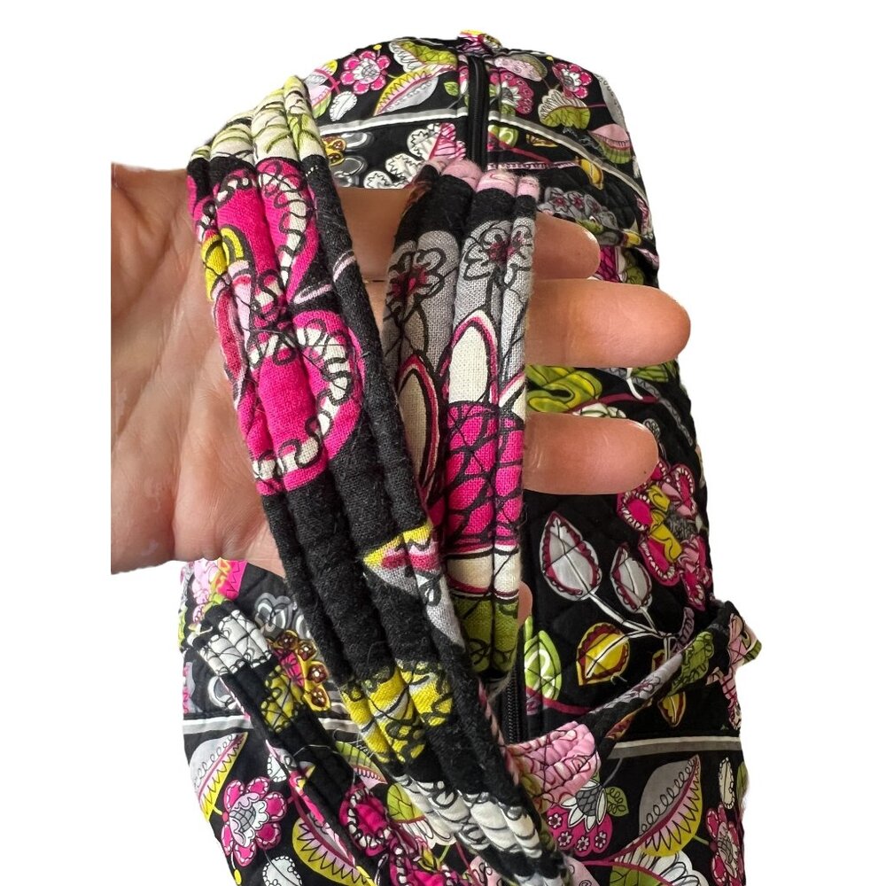 Vera Bradley Quilted Travel Tote Bag 20" Moon Blooms VGUC Black Pink Green White - Picture 6 of 16